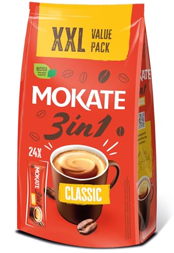 MOKATE® 3in1 XXL Instantkaffee Classic - 1 Bag - 408g - 24 Sticks x 17g - Instant Kaffee Getränkepulver Löslichem Bohnenkaffee Smooth Creamy Pulver Getränke Cremiger Geschmack Intensives Aroma von MOKATE