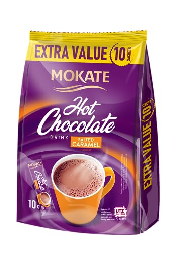 MOKATE® Heiße Schokolade Gesalzenes Karamell - 1 Pack 180 g - 10 Säckchen - Hot Chocolate Salated Caramel - Trinkschokolade Trinkmilchschokolade - Lösliches Instant Getränkepulver Getränke Pulver von Mokate