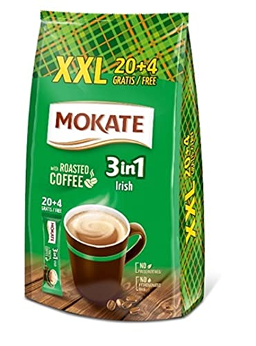 MOKATE XXL Irish 3-in-1 Sticks, löslicher Bohnenkaffee, mit Creamer & Zucker & Kokosöl, Instant-Kaffee aus gerösteter Kaffeebohnen, koffeinhaltig 408g (24 x 17g) von Mokate