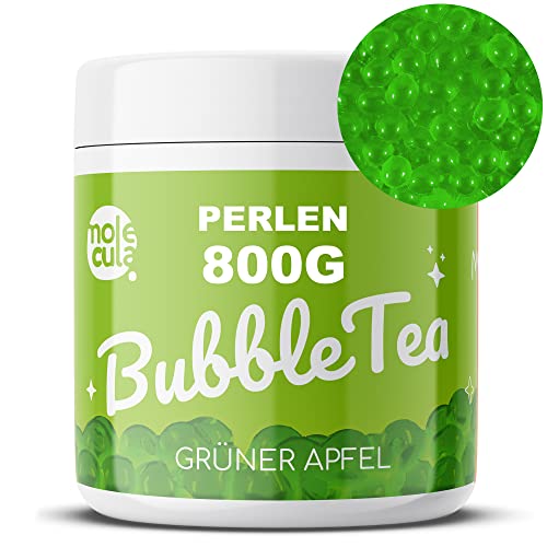 Bubble Tea Perlen Popping Boba Apfel | mit Strohhalme | Nahrungsergänzungsmittel Weniger Zucker Kaviar 800g Fruchtperlen ohne künstliche Farbstoffe Bubbles | Green Apple Fruit | Tapioka von molecula molecula Molekularna Fabryka Samku