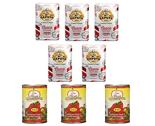 Testpaket Caputo Cuoco Pizzamehl Mehl ( 5 x 1Kg )+ Zia Rosa DOP Pomodoro San Marzano Tomate aus Kampanien Dose von 400g 3x 400g von Molino Caputo