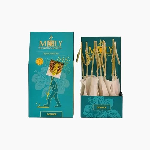 Moly Bio Kräutertee Defence – 10 St. – 23 gr – Antioxidativer Bio-Tee mit Bergtee, Ingwer, Reishi, Lakritze & Pennyroyal – Unterstützt das Immunsystem & Wohlbefinden von Moly