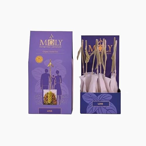 Moly Bio Kräutertee Love – 10 St. – 23 gr (10 x 2,30 gr) – Bio-Tee mit Bergtee, Schlafbeere, Maca & Minze – Energetisierende Kräutermischung für Entspannung, Wohlbefinden & Sinnlichkeit von Moly