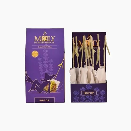 Moly Bio Kräutertee Night Cup – 10 St. – 20 gr (10 x 2,00 gr) - Bio-Tee mit Bergtee, Lavendel, Hopfen & Passionsblume – Beruhigende Kräutermischung für Entspannung & erholsamen Schlaf von Moly