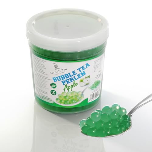 Momo's Tea Bubble Tea Perlen 1,3 KG - Apfelgeschmack - Mit Echtem Fruchtsaft - Vegan, Glutenfrei, Halal - Für Getränke & Desserts - Boba Perlen, Bubble Tea, Popping Boba Fruchtperlen von Momo´s Tea