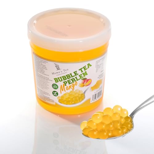 MOMO's TEA Bubble Tea Perlen, Popping Boba, Vegan und glutenfrei, Halal (1300g, Mango) von Momo´s Tea