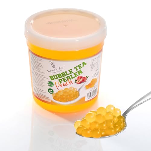 Momo's Tea Bubble Tea Perlen 1,3 KG mit Echtem Fruchtsaft, Vegan, Glutenfrei, Halal - Popping Boba Fruchtperlen für Bubble Tea & Desserts - Pfirsich Geschmack - Spice Up Your Drinks von Momo´s Tea