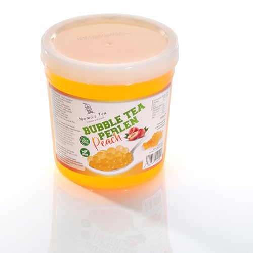 Momo's Tea Bubble Tea Perlen 1,3 KG mit Echtem Fruchtsaft, Vegan, Glutenfrei, Halal - Popping Boba Fruchtperlen für Bubble Tea & Desserts - Pfirsich Geschmack - Spice Up Your Drinks von Momo´s Tea