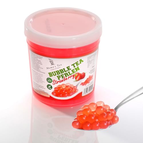 Momo's Tea Bubble Tea Perlen - 1,3 KG - Mit Echter Fruchtsaft - Erdbeere - Popping Boba - Vegan & Glutenfrei - Halal - Perfekt Für Bubble Tea, Desserts & Drinks - Boba Perlen, Bubbles Für Bubble Tea von Momo´s Tea