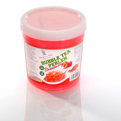 Momo's Tea Bubble Tea Perlen - 1,3 KG - Mit Echter Fruchtsaft - Erdbeere - Popping Boba - Vegan & Glutenfrei - Halal - Perfekt Für Bubble Tea, Desserts & Drinks - Boba Perlen, Bubbles Für Bubble Tea von Momo´s Tea