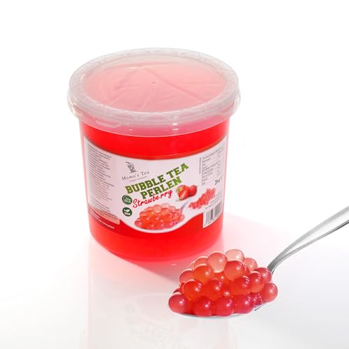 Momo's Tea Bubble Tea Perlen - 3000g Strawberry Geschmack - Vegan, Glutenfrei & Halal - Mit Fruchtsaft - Ideal Für Snacks, Desserts & Getränke - Bubbles Für Bubble Tea, Popping Boba Fruchtperlen von Momo´s Tea