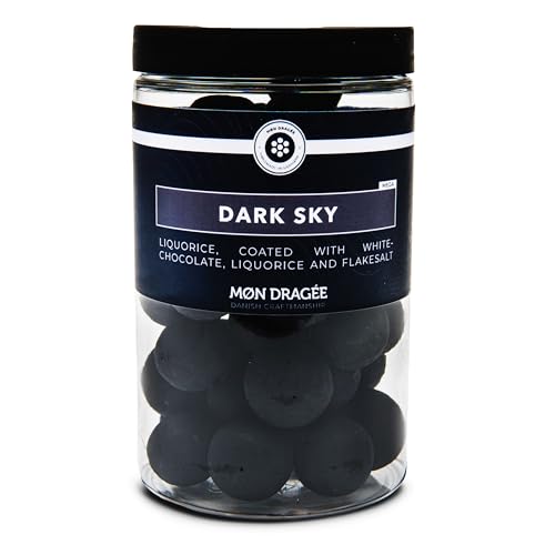 Mon Dragée Dänische Lakritz Kugeln, Dark Sky 250g, Überzogen mit Weißer Schokolade, Lakritz und Flockensalz, Glutenfreie Feinkost-Pralinen, Edles Geschenk für Liebhaber besonderer Süßigkeiten von Mon Dragée