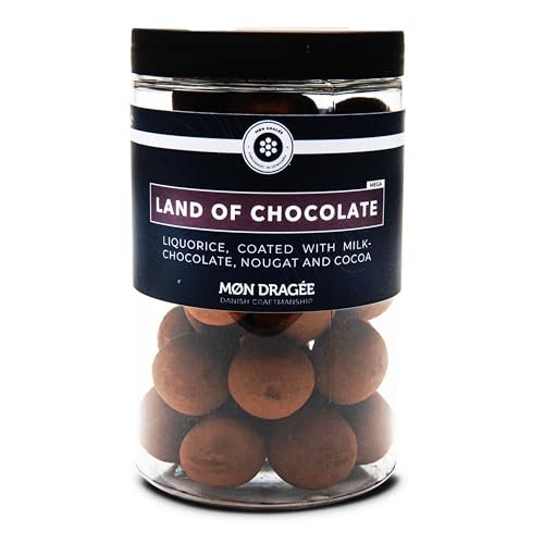 Mon Dragée Dänische Lakritz Kugeln, Land of Chocolate 250g, Überzogen mit Milchschokolade, Nougat und Kakao, Glutenfreie Feinkost-Pralinen, Edles Geschenk für Liebhaber besonderer Süßigkeiten von Mon Dragée