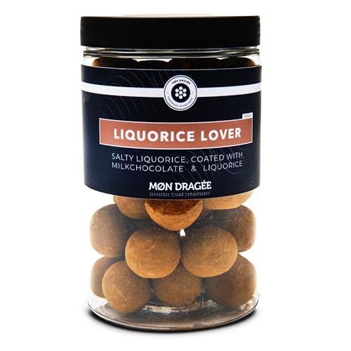 Mon Dragée Dänische Lakritz Kugeln, Liquorice Lover 250g, Salziges Lakritz umhüllt mit Vollmilchschokolade und Lakritze, Glutenfreie Pralinen, Edles Geschenk für Liebhaber besonderer Süßigkeiten von Mon Dragée