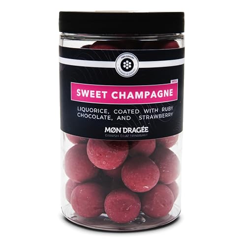 Mon Dragée Dänische Lakritz Kugeln, Sweet Champage 250g, Überzogen mit Ruby Schokolade und Erdbeer, Glutenfreie Spezialität, Pralinen Geschenk für Liebhaber besonderer Süßigkeiten von Mon Dragée