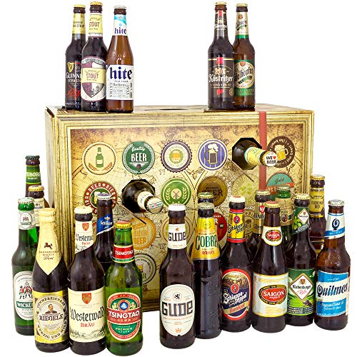 Bier Adventskalender Welt und Deutschland, MEHRWEG 24 Flaschen Bier, Geschenk mit Bieren aus aller Welt & Deutschland+ Bieradventskalender von Monatsgeschenke