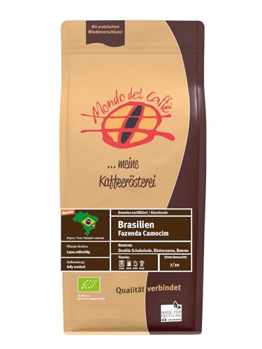 Brasilien Fazenda Camocim, Demeter und Bio zertifiziert, pulped natural, Kaffee, ganze Bohne (1000gr., Dunkle Schokolade, Röstaromen, Beeren) von Mondo del Caffè