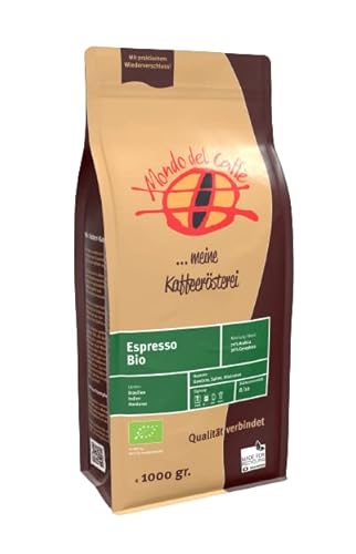 Bio Espresso 70% Arabica - 30% Robusta - ganze Bohne - Mondo del Caffè (1000gr., Gewürze, Sahne, Röstnoten) von Mondo del Caffè