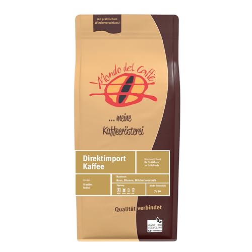 Direkt Import Kaffee 100% Arabica (Spitzenkaffee, ganze Bohne) Mondo del Caffè (350gr., Nuss, Blumen, Milchschokolade) von Mondo del Caffè