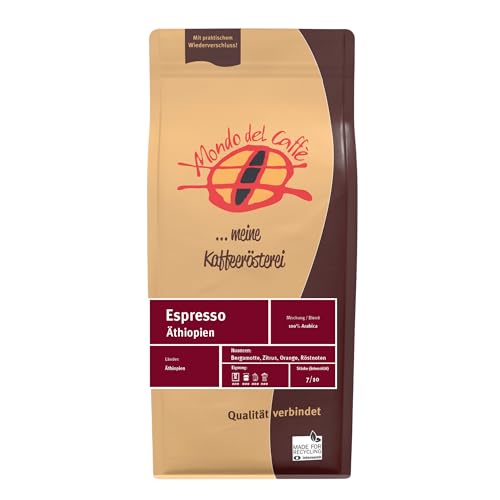 Espresso Äthiopien 100% Arabica/Mondo del Caffè/Spezialitätenespresso/ganze Bohne (1000gr., Bergamotte, Zitrus, Orange, Röstnoten) von Mondo del Caffè