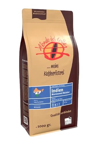 Indien Monsooned Malabar AA (100% Arabica) Spitzenkaffee, ganze Bohne, 1000gr. von Mondo del Caffè