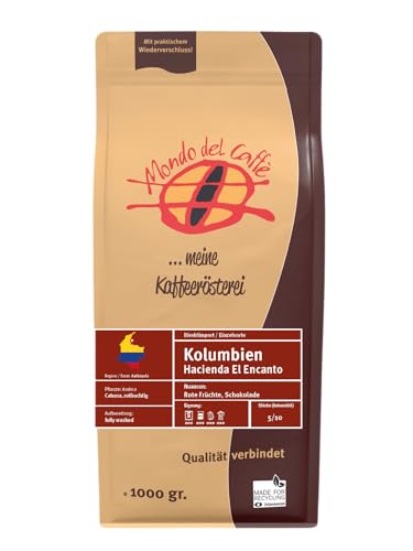 Kolumbien Hacienda El Encanto - gerösteter Kaffee ganze Bohne (1000 g, Rote Früchte, Schokolade) von Mondo del Caffè