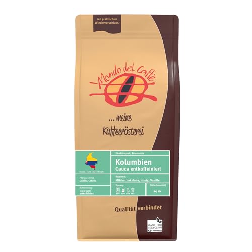 Kolumbien Sugar Cane entkoffeinierter Kaffee/Mondo del Caffè/ganze Bohne (350gr., Milchschokolade, Honig, Vanille) von Mondo del Caffè