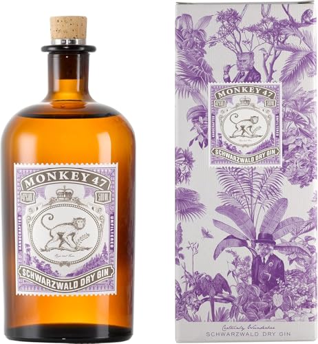 Monkey 47 Schwarzwald Dry Gin in Geschenkverpackung, Ultra Premium Gin mit Wacholderaroma & frischen Zitronen- und Fruchtnoten, 500 ml von Monkey 47