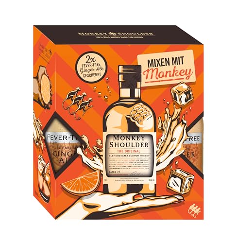 Monkey Shoulder Blended Malt Scotch Whisky-Set, 1 x 20 cl Monkey Shoulder & 2 x Fever Tree Ginger Ale 20 cl – Make it Monkey-Cocktails für zu Hause. von Monkey Shoulder