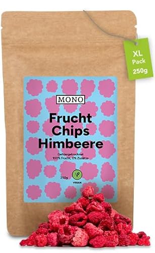 Mono gefriergetrocknete Chips - 250g Himbeer Chips aus 100% natürlichen Himbeeren - tropische Trockenfrüchte - Himbeer Trockenobst - Snack für Müsli & Desserts - raspberry chips von Mono Tee