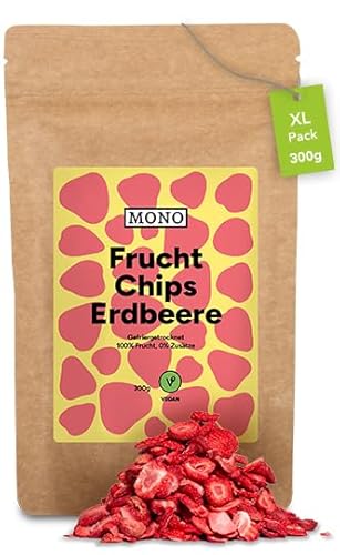 Mono gefriergetrocknete Chips - 300g Erdbeer Chips aus 100% natürlichen Erdbeeren - tropische Trockenfrüchte - Erdbeer Trockenobst - Snack für Müsli & Desserts - strawberry chips von Mono Tee