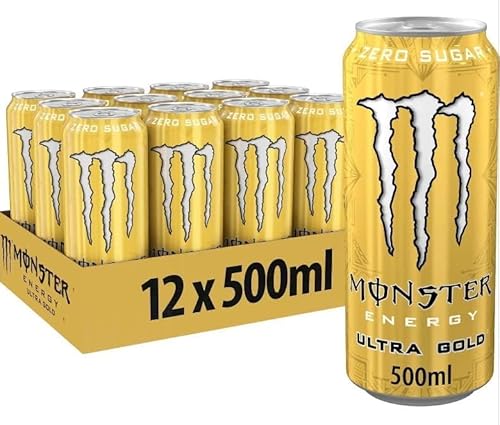 Monster Energy® Ultra Gold® Kohlensäurehaltiger Energy-Drink | L-Carnitin + Taurin + Zero Sugar, 500.1 ml/500 ml, 12er Pack von Monster Energy