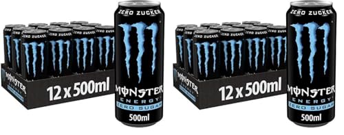 Monster Energy Absolutely Zero - koffeinhaltiger Energy Drink mit klassischem Monster-Geschmack - ohne Zucker - in praktischen Einweg Dosen (12 x 500 ml) (Packung mit 2) von Monster Energy