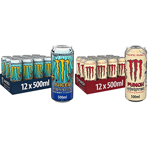 Monster Energy Juiced Aussie Style Lemonade & Pacific Punsch - koffeinhaltiger Energy Drink mit erfrischendem Punsch-Geschmack aus Himbeere, Guave und Kirsche - in praktischen Einweg Dosen von Monster Energy