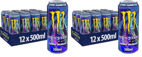 Monster Energy Lewis Hamilton Zero - koffeinhaltiger Energy Drink mit erfrischendem Pfirsich-Nektarinen Geschmack - ohne Zucker und ohne Kalorien - in praktischen Einweg Dosen (12 x 500 ml) von Monster Energy