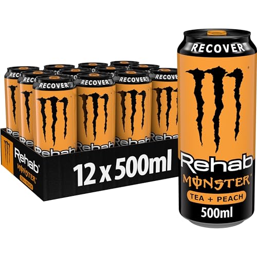 Monster Energy Rehab Peach - koffeinhaltiger Energy-Eistee mit Pfirsich-Geschmack - Energy Drink ohne Kohlensäure - in praktischen Einweg Dosen (12 x 500 ml) von Monster Energy