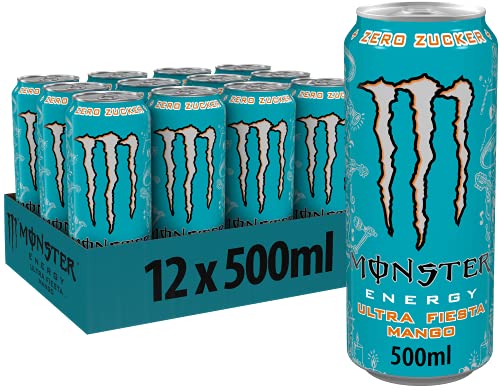 Monster Energy Ultra Fiesta - koffeinhaltiger Energy Drink mit leichtem Mango-Geschmack - ohne Zucker und ohne Kalorien - in praktischen Einweg Dosen (12 x 500 ml) von Monster Energy