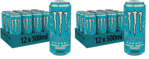 Monster Energy Ultra Fiesta - koffeinhaltiger Energy Drink mit leichtem Mango-Geschmack - ohne Zucker und ohne Kalorien - in praktischen Einweg Dosen (12 x 500 ml) (Packung mit 2) von Monster Energy