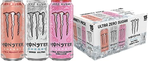 Monster Energy Ultra Variety Pack, Zero Ultra, Ultra Peachy Keen, Ultra Strawberry Dreams, Sugar Free Energy Drink, 16 Ounce (Pack of 15) von Monster Energy