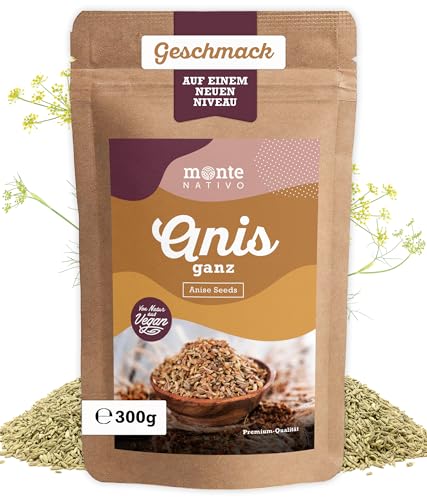 Anis ganz Monte Nativo (300g) - Aromatische Anissamen ideal für Anis Tee - Schonend getrocknete und aromatische Gewürze ideal zum Kochen und Würzen - Intesives Aroma und Geschmack von Monte Nativo