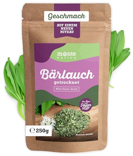 Bärlauch getrocknet Monte Nativo (250g) - Schonend getrockneter Bärlauch - Aromatisches und leckeres Bärlauchgewürze ideal zum Kochen und Würzen - Wilder Knoblauch von Monte Nativo