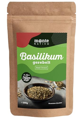 Basilikum getrocknet Monte Nativo (250g) - Basil ideal für Basilikumtee - Getrocknetes Basilikum - Schonend getrocknete und aromatische Gewürze ideal zum Kochen - Intesives Aroma und Geschmack von Monte Nativo