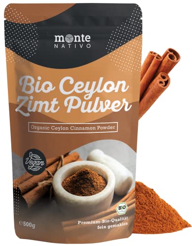 Bio Ceylon Zimt (500g) von Monte Nativo | Zimt, aus Indien - geprüft und abgefüllt in Deutschland | Zimtstangen - fein gemahlen | Ayurveda | Ideal für Glühwein und Goldene Milch von Monte Nativo