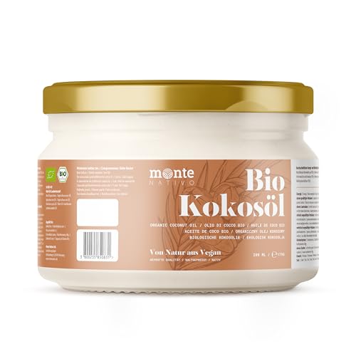 Kokosöl Bio Monte Nativo (200ml) - Coconut Oil - Kokosnussöl in Rohkostqualität - Reines Kokosfett - Bio Kokosöl nativ kaltgepresst zum Kochen, Braten und Backen, für die Haare, Zähne und Haut von Monte Nativo