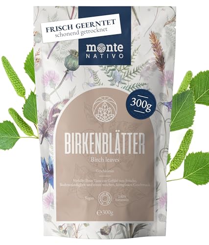 Birkenblättertee Monte Nativo (300g) - Birkenblätter schonend getrocknet als Birkentee - 100% natürlich und ohne Zusatzstoffe - Aromatischer Kräutertee für einen köstlichen Aufguss von Monte Nativo