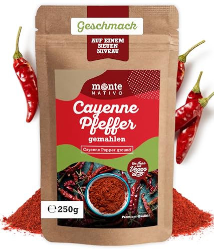 Cayenne Pfeffer gemahlen Monte Nativo (250g) - Fein gemahlener Cayennepfeffer - Scharfe Cayennepfeffer Pulver - Schonend getrockneter, aromatischer Cayennepfeffer ideal zum Kochen von Monte Nativo