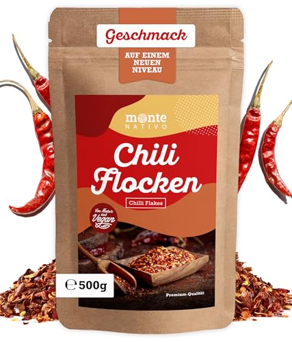 Chiliflocken Monte Nativo (500g) - Grob gemahlener Chili - Ideal zum Kochen - Chilli Gewürz - Reine und natürliche getrocknete Gewürze - Chili Flocken - Chilli flakes von Monte Nativo