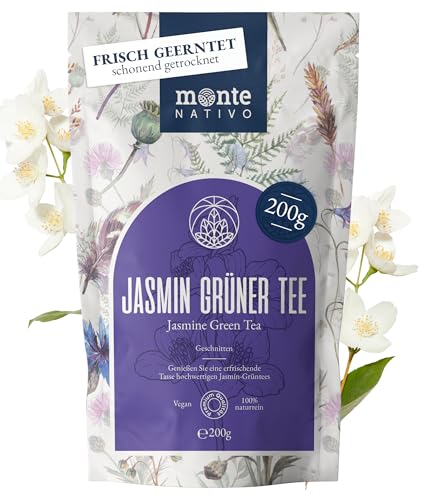 Jasmintee Monte Nativo (200 g) - Jasmin Grüner Tee schonend getrocknet zur jeder Zeit - 100% rein und natürlich Jasmin Tee - Jasmine Tea als Kräutertee oder als Tee Geschenk - Früchtetee von Monte Nativo