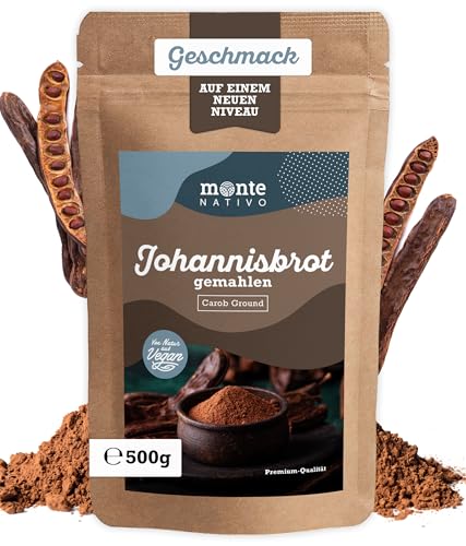 Johannisbrot gemahlen Monte Nativo (500g) - Johannisbrot Pulver - Schonend getrocknetes Johannisbrotkernmehl - Carob Pulver - Aromatisches und leckeres Carobpulver von Monte Nativo