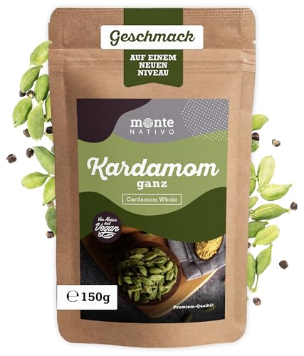 Kardamom ganz Monte Nativo (150g) - Cardamom ideal für Kardamom Tee - Kardamom Samen - Schonend getrocknete und aromatische Gewürze ideal zum Kochen und Würzen - Intesives Aroma und Geschmack von Monte Nativo